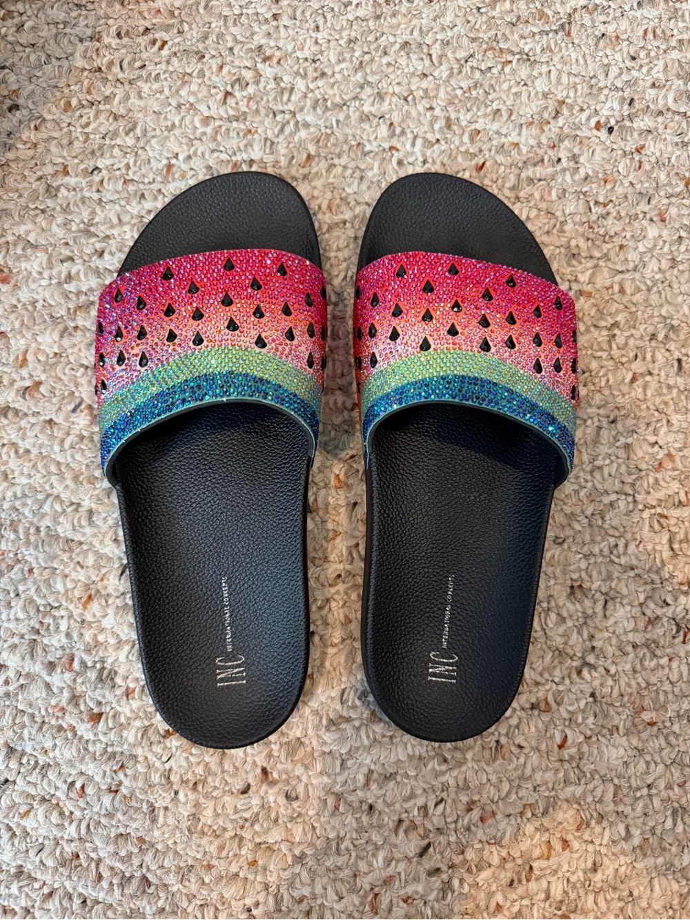 INC International Concepts Crystal Rainbow Watermelon Slide  Sandals